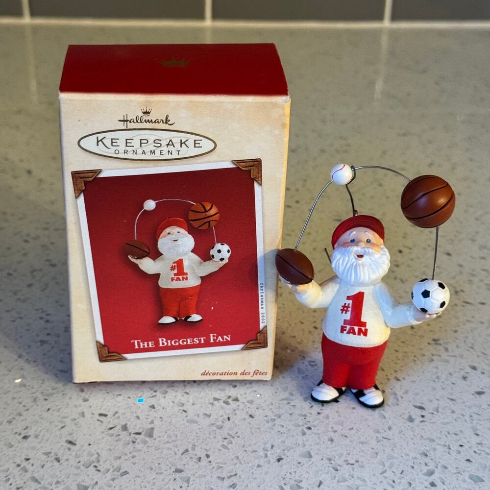 Y2K Vintage Hallmark Biggest Fan Santa Christmas Ornament Sports Keepsake